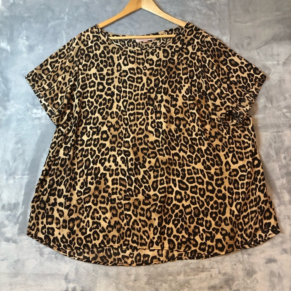 Women's Philosophy Leopard Print Short Sleeve Blouse Size 2X